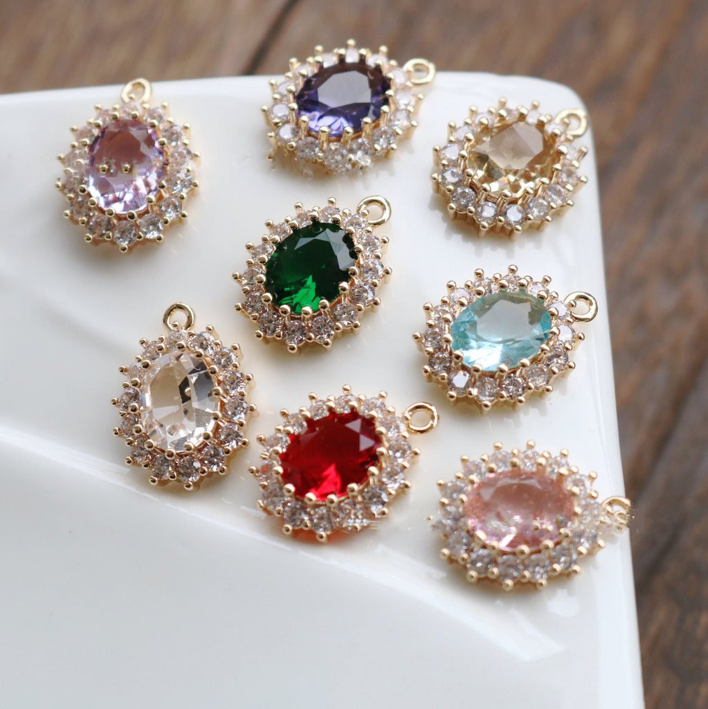 10pcs CZ charms, Cubic Zircon Crystal Pendant, Bracelet Necklace Pendant, 14K Real Gold Plated, Jewelry Findings HL119-F081