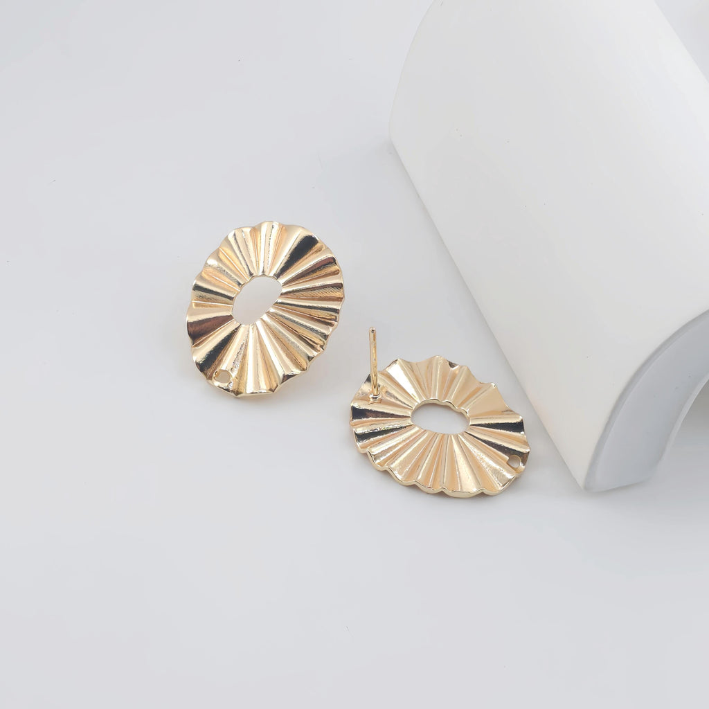 Pleated Texture Oval Studs With hole, Nickel Free, Diamond Cut Oval Ear Stud, Hypoallergenic Earring Findings ZX318