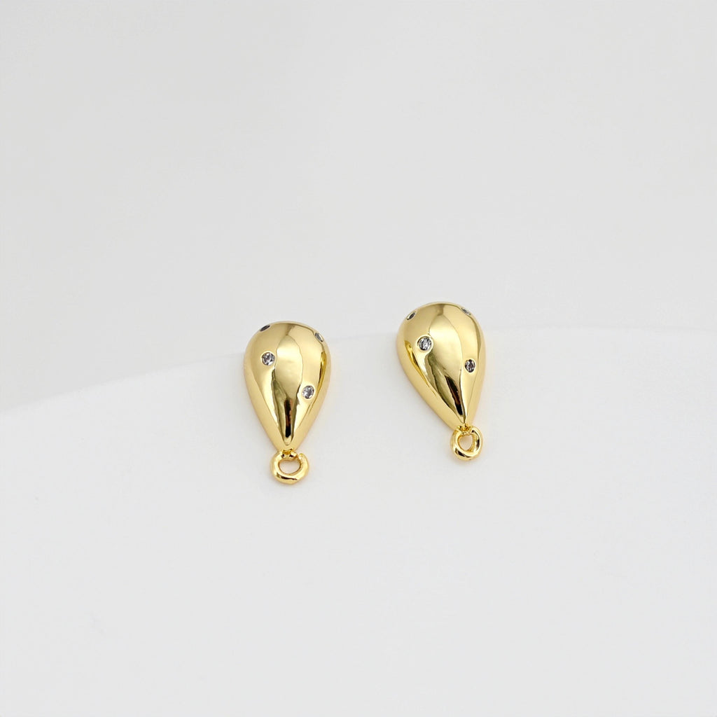 Drop Earring Post with loop, 18K Gold Plated, Nickel Free Earrings, Teardrop Shaped Ear Stud, Jewelry Making Findings D0400