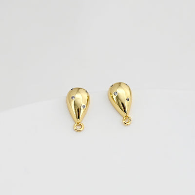 Drop Earring Post with loop, 18K Gold Plated, Nickel Free Earrings, Teardrop Shaped Ear Stud, Jewelry Making Findings D0400