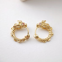 Load image into Gallery viewer, Gold Dragon Hoop Earring, 18.6mm, 18K Gold Plated Leverback Earrings, Huggie Hoops Earring S1188