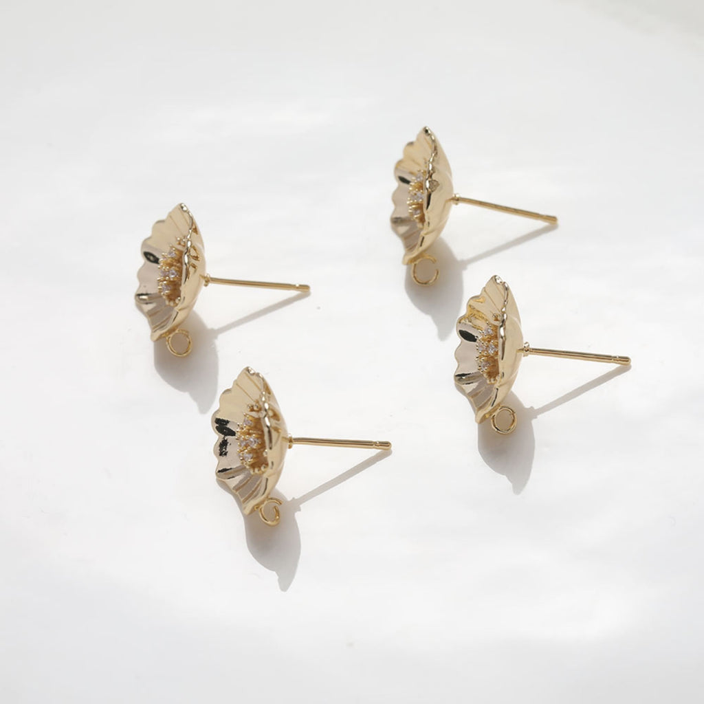 Cubic Flower Earring Post with Loops, S925 Silver Pin Nickel Free Earrings, CZ Pave Ear Stud Loop, Hypoallergenic Earring Findings BB045