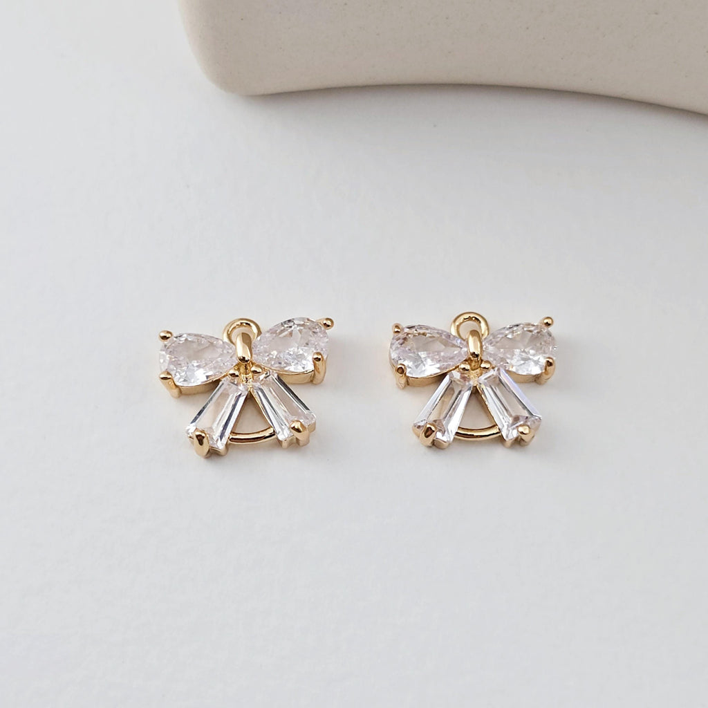 2pcs CZ Pave Bow Tie Charm, Cubic Zircon Crystal Bow Tie Pendant, Necklace Pendant, 18K Real Gold Plated, Jewelry Findings D0303