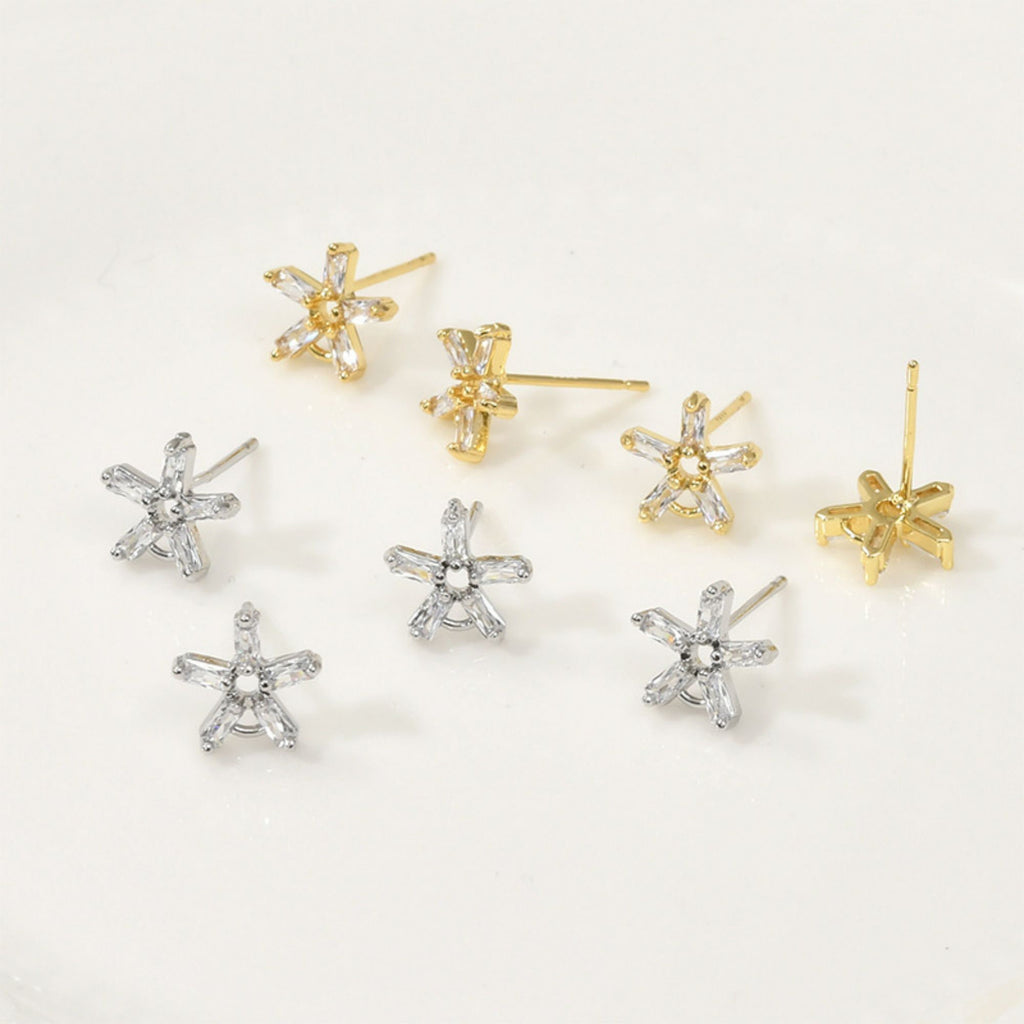 Star Pave Crystal Beads Earring Post, Gold/Silver, S925 Silver Pin Nickel Free Earrings, Hypoallergenic Earring Findings LL181