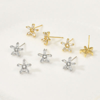 Star Pave Crystal Beads Earring Post, Gold/Silver, S925 Silver Pin Nickel Free Earrings, Hypoallergenic Earring Findings LL181