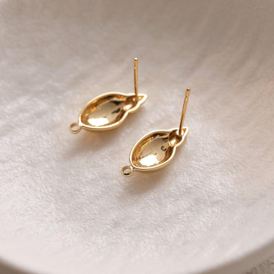 Conch-shaped Earrings Post With Loop, 18K Gold Plated, Nickel Free, Ear Stud Hypoallergenic Earring Findings GZ780
