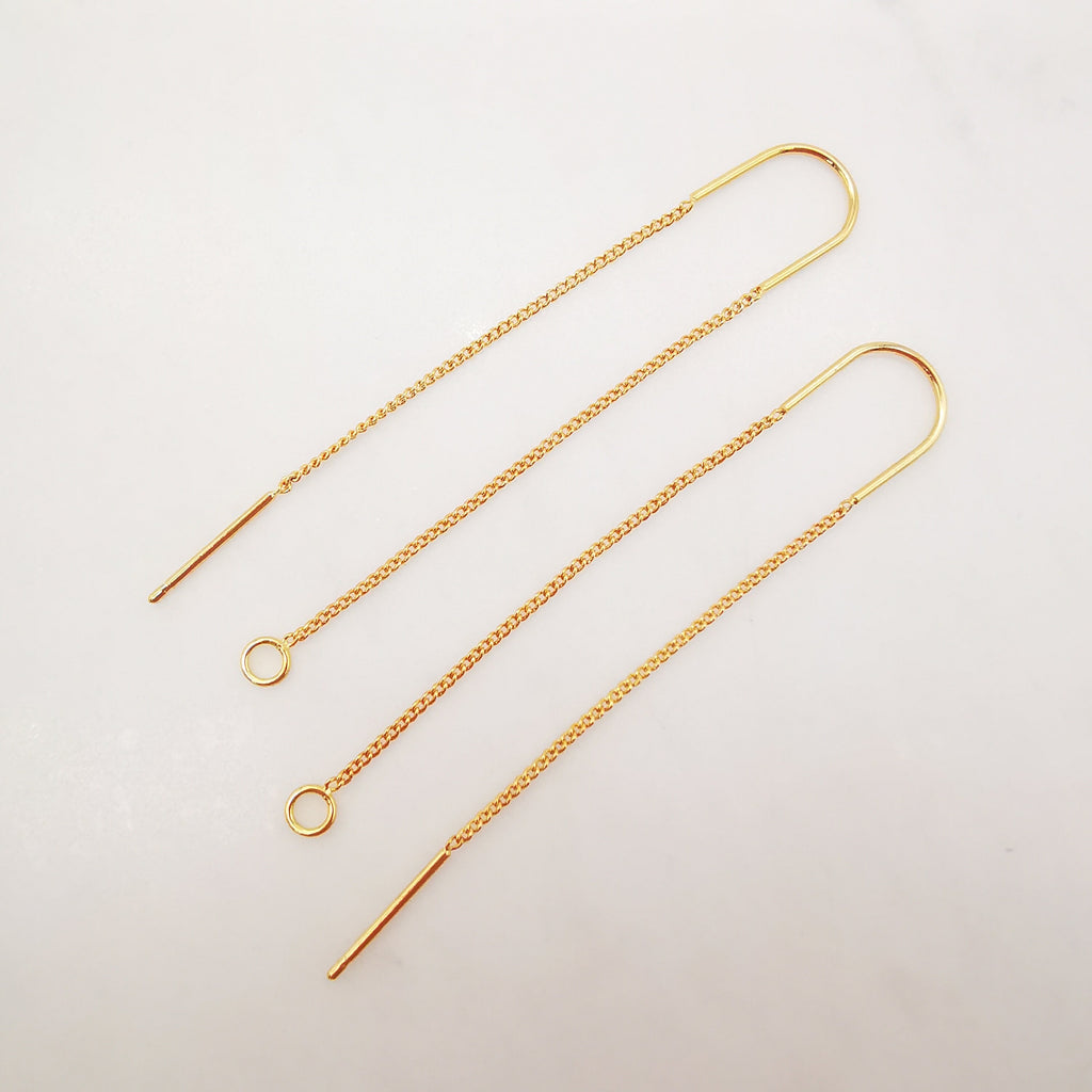 10 Pairs- 14K Gold Plated Ear Threader, 60mm Threader Earrings, 0.6x0.8mm Flat Chain Wire, Chain Earrings, Z088
