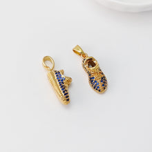 Load image into Gallery viewer, Shoes Charms, Clear/Blue Cubic Sneaker Pendant, Slipper Charms, 18K Gold Plated, Necklace Earring Making Charms, Jewelry Findings