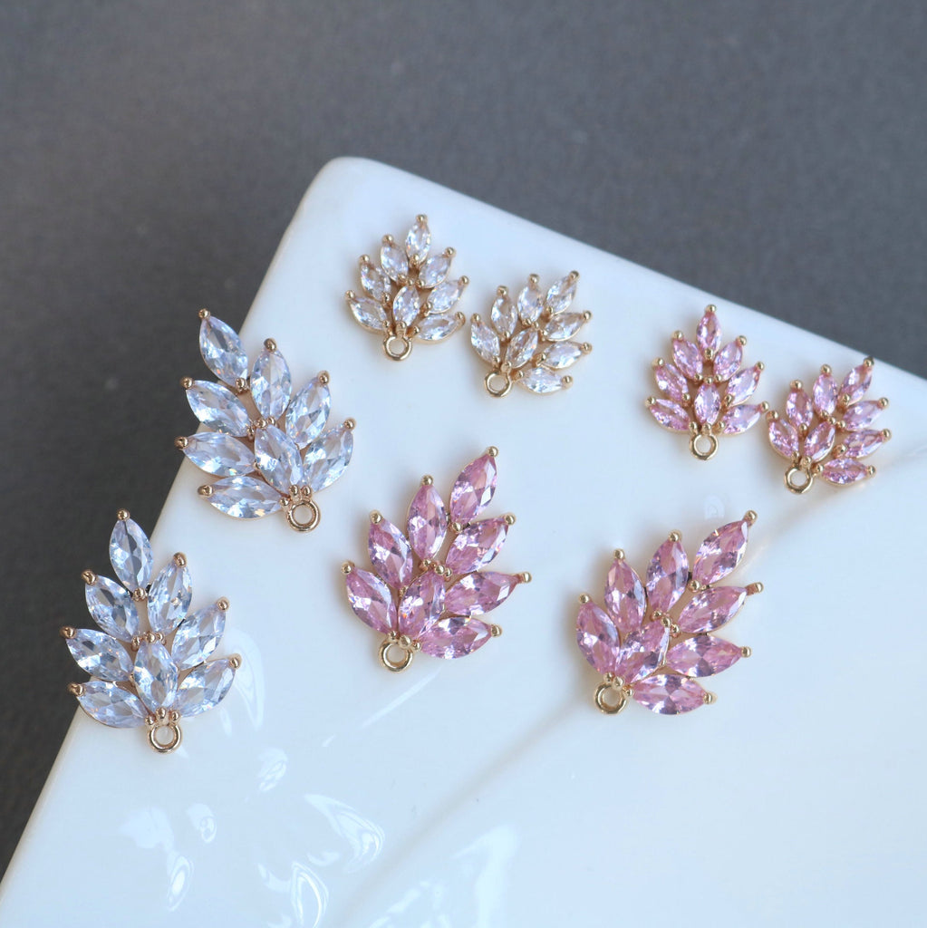 2pcs Big Size CZ Pave Leaf Charm, Cubic Zircon Leaf Pendant, CZ Earring Charms,  Gold Plated  Earring Charms, Jewelry Findings HL041-f268