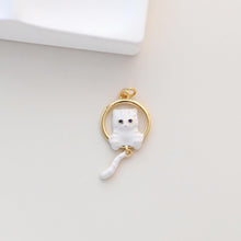 Load image into Gallery viewer, Enamel Kitty Charm, Cat Pendant, Tail Wagging Kitten Pendants, 18K Gold Plated, Necklace Pendant Findings S1323