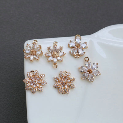 Sun Flower Charm, Cubic Zircon Crystal Flower Pendant, CZ Earring Charms,  Gold Plated Brass Earring Charms, Jewelry Findings HL014-F179