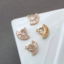 Load image into Gallery viewer, CZ  Fanshaped Charm, Cubic Zircon Crystal Crown Pendant, CZ Earring Charms, Gold Plated Brass Earring Charms, Jewelry Findings HL015-F199