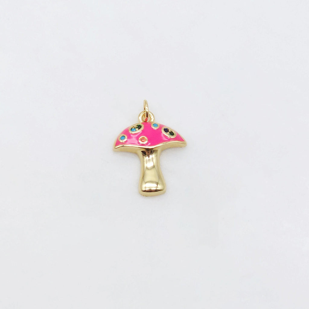 Enamel Mushroom Charm, Poisonous Mushroom, 18K Gold Plated Pendant, Necklace Making Charm, Jewelry Findings S20491