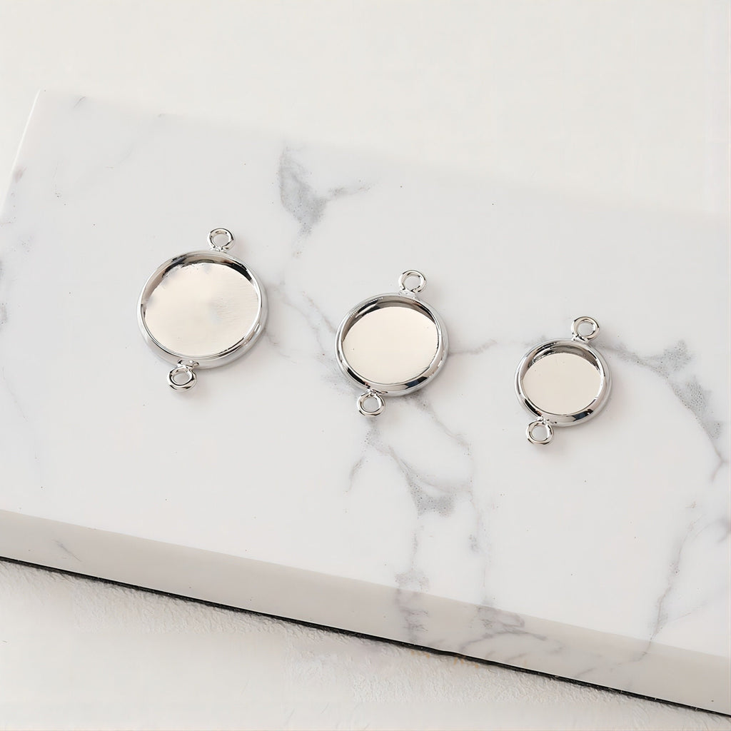 10 conectores de cabujón dorado con bandeja, chapados en oro de 14 quilates y plata, con engastes de colgante en blanco de 8 mm, 10 mm, 12 mm y 14 mm, JH002