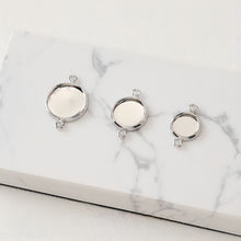 Cargar imagen en el visor de la galería, 10 conectores de cabujón dorado con bandeja, chapados en oro de 14 quilates y plata, con engastes de colgante en blanco de 8 mm, 10 mm, 12 mm y 14 mm, JH002