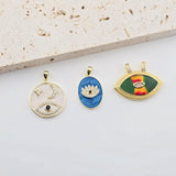 Enamel Evil Eye Charm, 18K Gold Plated Eye Pendant, CZ Pave Charm, Necklace Making Charm, Jewelry Findings S1286