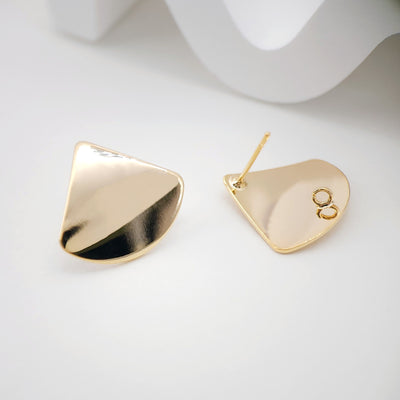 10pcs Gold Fan-shaped Earring Post With Loop, Nickel Free Earrings, Ear Stud Loop, Hypoallergenic Earring Findings Z042