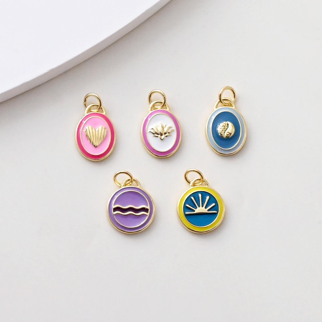 Colección de dijes ovalados de esmalte, corazón, flor y ola, chapados en oro de 18 quilates, para crear collares y accesorios de joyería S1389
