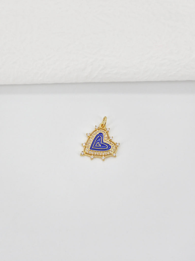 Enamel Heart Charm, 18K Gold Plated Heart Pendant, CZ Pave, Necklace Bracelet Making Pendant S20779