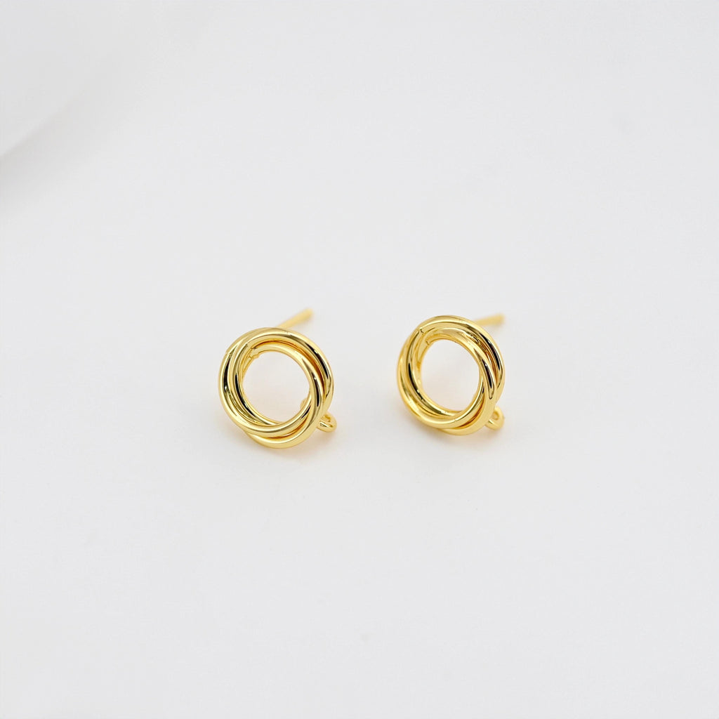 18K Gold Circle Post With Loop, S925 Silver Pin, Round Stud Earring Nickel Free, 11.4*10mm, Hypoallergenic Earring Findings D0393