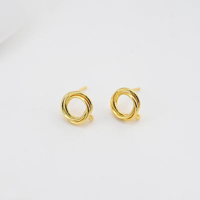 18K Gold Circle Post With Loop, S925 Silver Pin, Round Stud Earring Nickel Free, 11.4*10mm, Hypoallergenic Earring Findings D0393