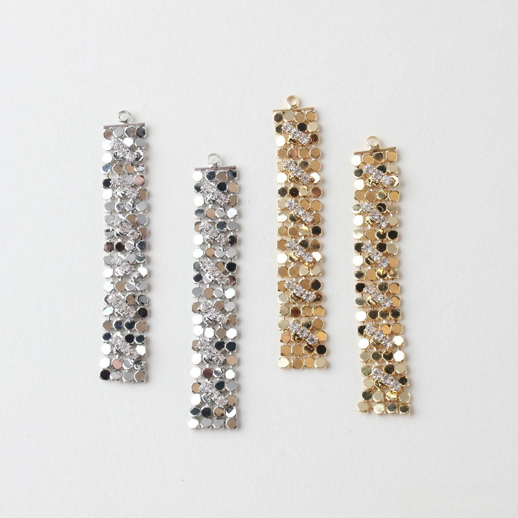 18K Gold Plated Rhinestone Tassel Pendant Charms with Glitter Fringe for Jewelry Making Supplies, Earring Findings GZ616