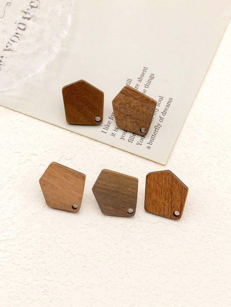 4PCS Wood Earrings, Rhombus Wooden Earrings for women, Reclaimed Walnut Wood, Nickel Free, Boho Wood Earring Finding JT928