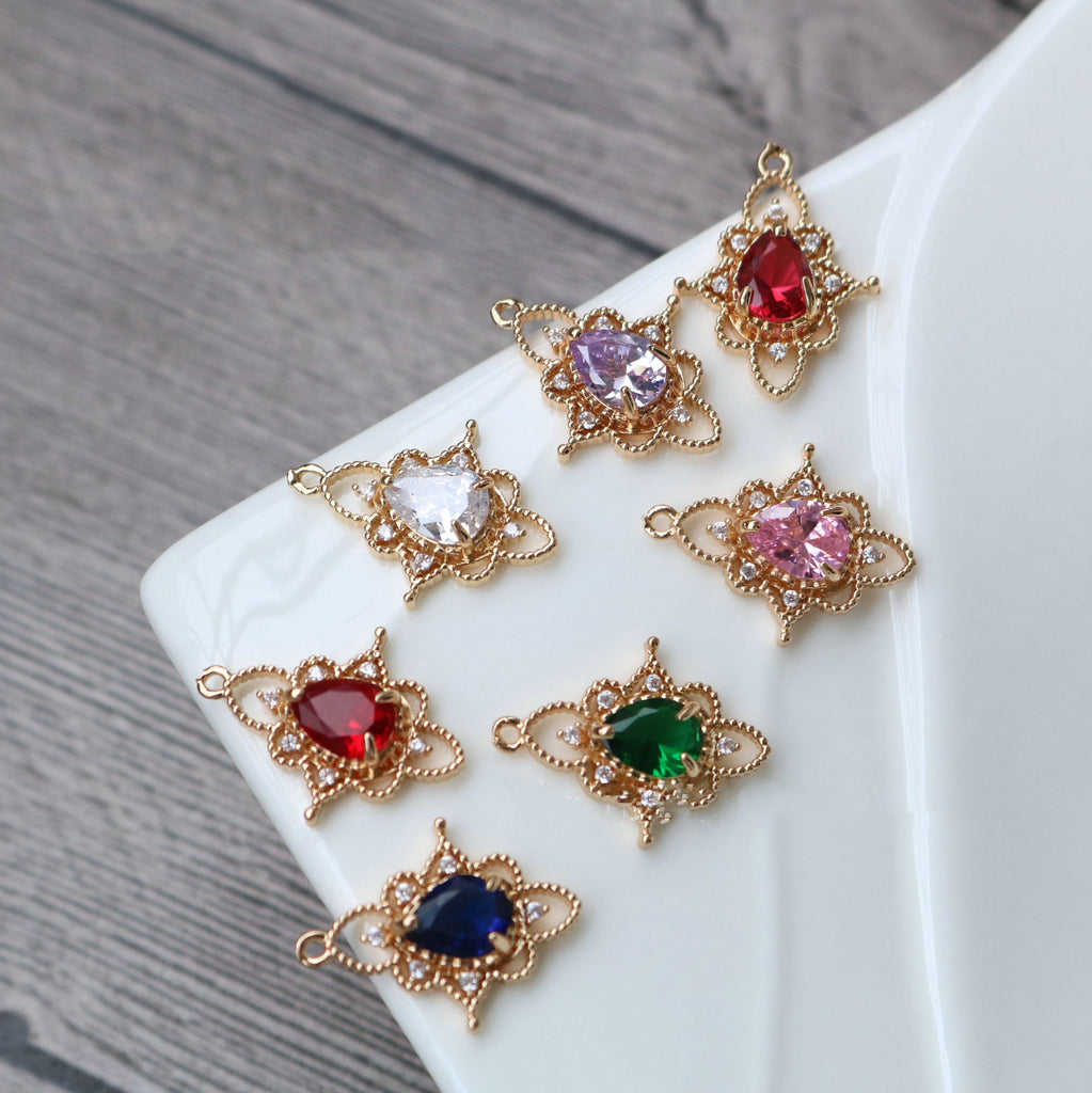 10pcs Flower Charm, Cubic Zircon Crystal Flower Pendant, Gold Plated  Earring Charms, Jewelry Findings HL090-F009