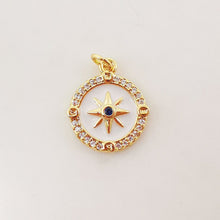 Load image into Gallery viewer, Enamel North Star Charms, Coin Cubic Pave Star Pendant, 18K Gold Plated, 13mm, Necklace Making Star Charms, Jewelry Findings S20236