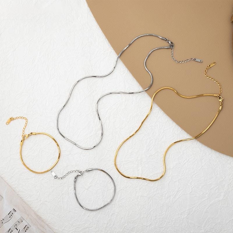 18K Snake Chain Necklace, 316L Stainless Steel, Ready to Wear, 40+5cm/17.7 inch ZD004