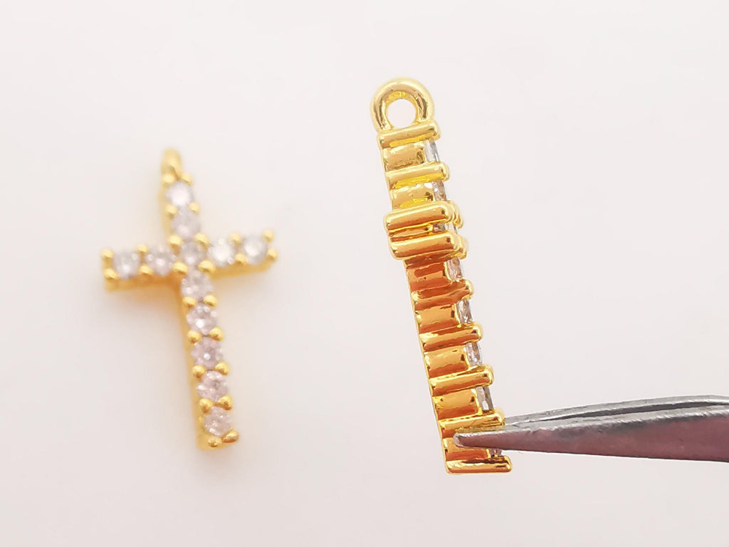 2pcs Cross Charms, Clear Cubic Pave Cross Pendant, 18K Gold Plated, Necklace Making Charms, Jewelry Findings S713