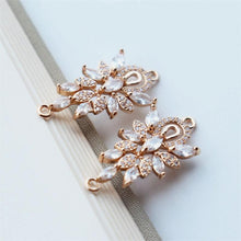 Load image into Gallery viewer, 5pcs Flower Connector Charm, Cubic Zircon Crystal Flower Pendant, Real Gold Plated Brass Earring Charms, Jewelry Findings JY049-F177