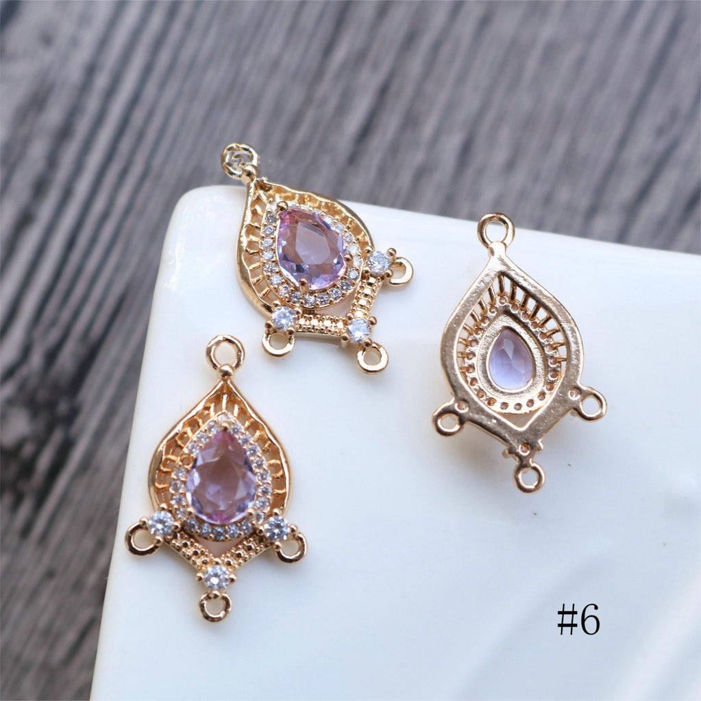 10pcs Boho Connector Pendant, CZ Pave Charm, 14K Gold Plated CZ Pave, Necklace Making Charm, Jewelry Findings HL053