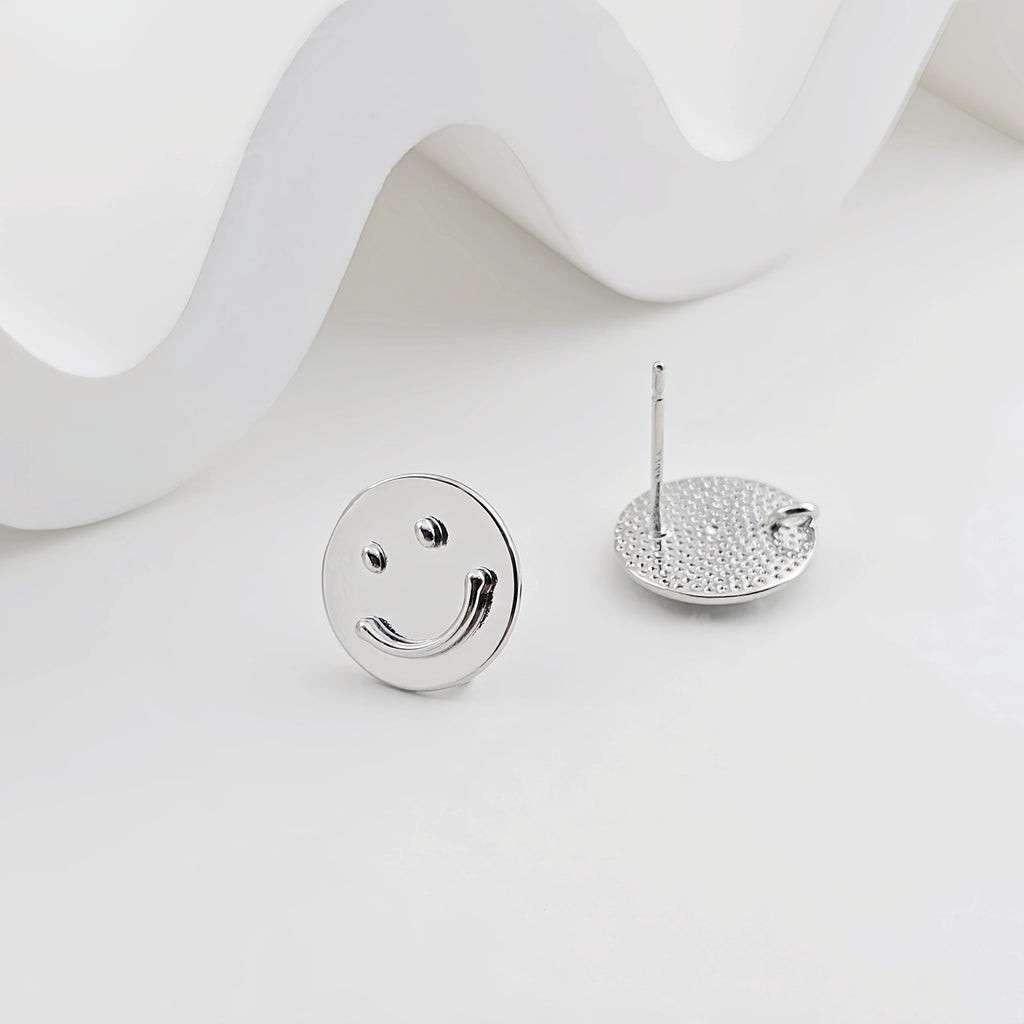 Emoji Round Earring Post, Smile Face Post Earring, S925 Silver Pin, 12.3mm, Nickel Free Earrings, Irregular Shape Ear Stud with Loop ZX275