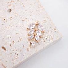 Load image into Gallery viewer, CZ Pave Leaf Charm, Cubic Zircon Crystal Leaf Pendant, CZ Earring Charms,  Gold Plated Brass Earring Charms, Jewelry Findings F267