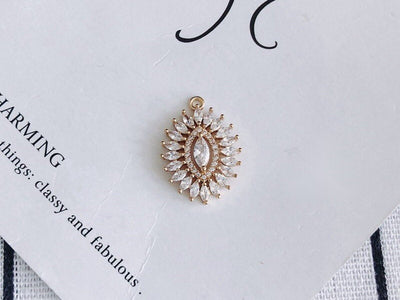 CZ Pave Oval Charm, Cubic Zircon Crystal Pendant, Bracelet Necklace Pendant, 14K Real Gold Plated, Jewelry Findings STG020-F064