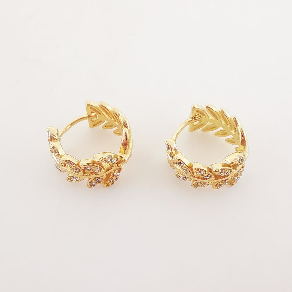 Leaf Cubic Ear Hoops Pave Crystal, 13mm, 18K Gold Plated Leverback Earrings, Leaf Huggie Hoops Earring S20269