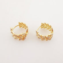 Load image into Gallery viewer, Leaf Cubic Ear Hoops Pave Crystal, 13mm, 18K Gold Plated Leverback Earrings, Leaf Huggie Hoops Earring S20269