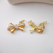 Load image into Gallery viewer, CZ Pave Bow Tie Charm, Cubic Zircon Crystal Bow Tie Pendant, Bracelet Necklace Pendant, Gold Plated, Jewelry Findings S1219
