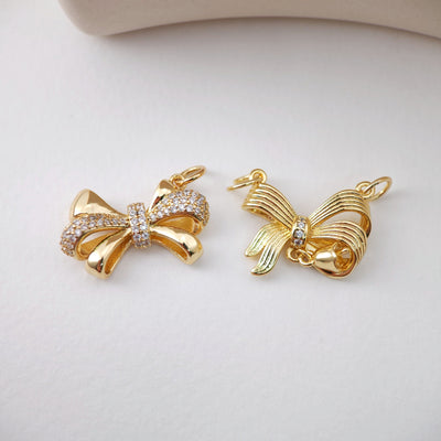 CZ Pave Bow Tie Charm, Cubic Zircon Crystal Bow Tie Pendant, Bracelet Necklace Pendant, Gold Plated, Jewelry Findings S1219