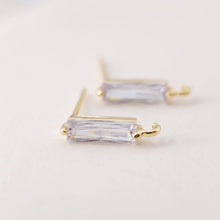 Load image into Gallery viewer, 4pcs Rectangular CZ Earring Post With Loop, S925 Silver Pin Nickel Free Post, 18K gold Plated, Hypoallergenic Earring Findings D0083