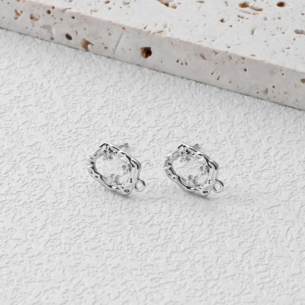 Rectangular CZ Earring Post With Loops, S925 Silver Pin Nickel Free Post, 18K gold Plated, Hypoallergenic Earring Findings D0433