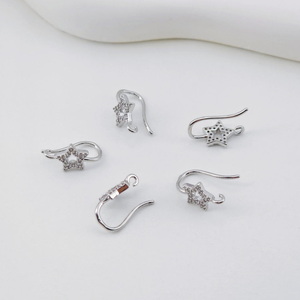 4pcs 18K Gold Plated Ear Wires, Star Cubic Pave Earring Hooks, Nickel Free, Fish Hooks, Ear Wires for Jewelry Making D0133