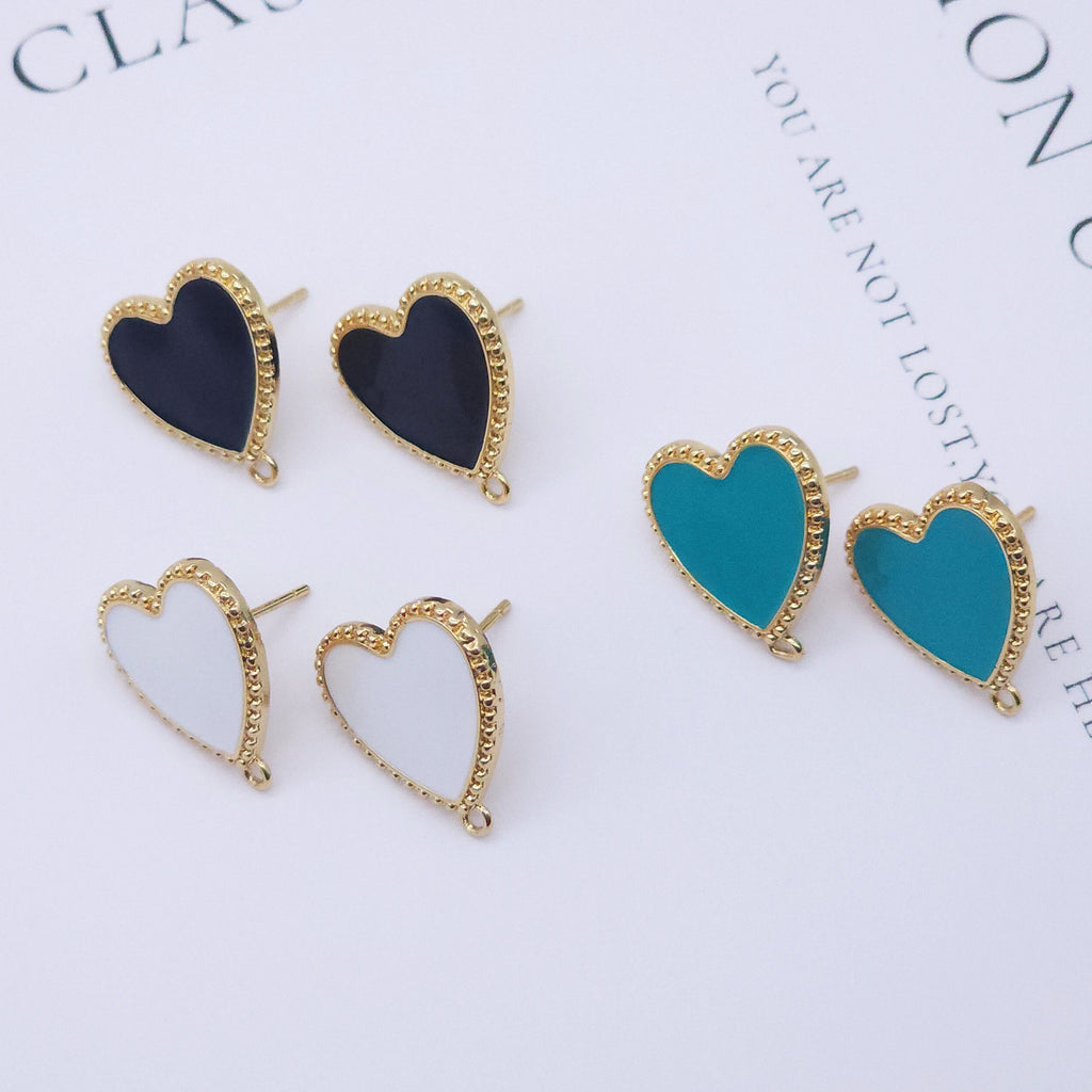 قرط على شكل قلب مطلي بالمينا، دبوس من الفضة الاسترلينية عيار 925، أقراط من الذهب عيار 14 قيراطًا خالية من النيكل، 17.5 × 16 مم، قرط على شكل قلب مع حلقة S20594