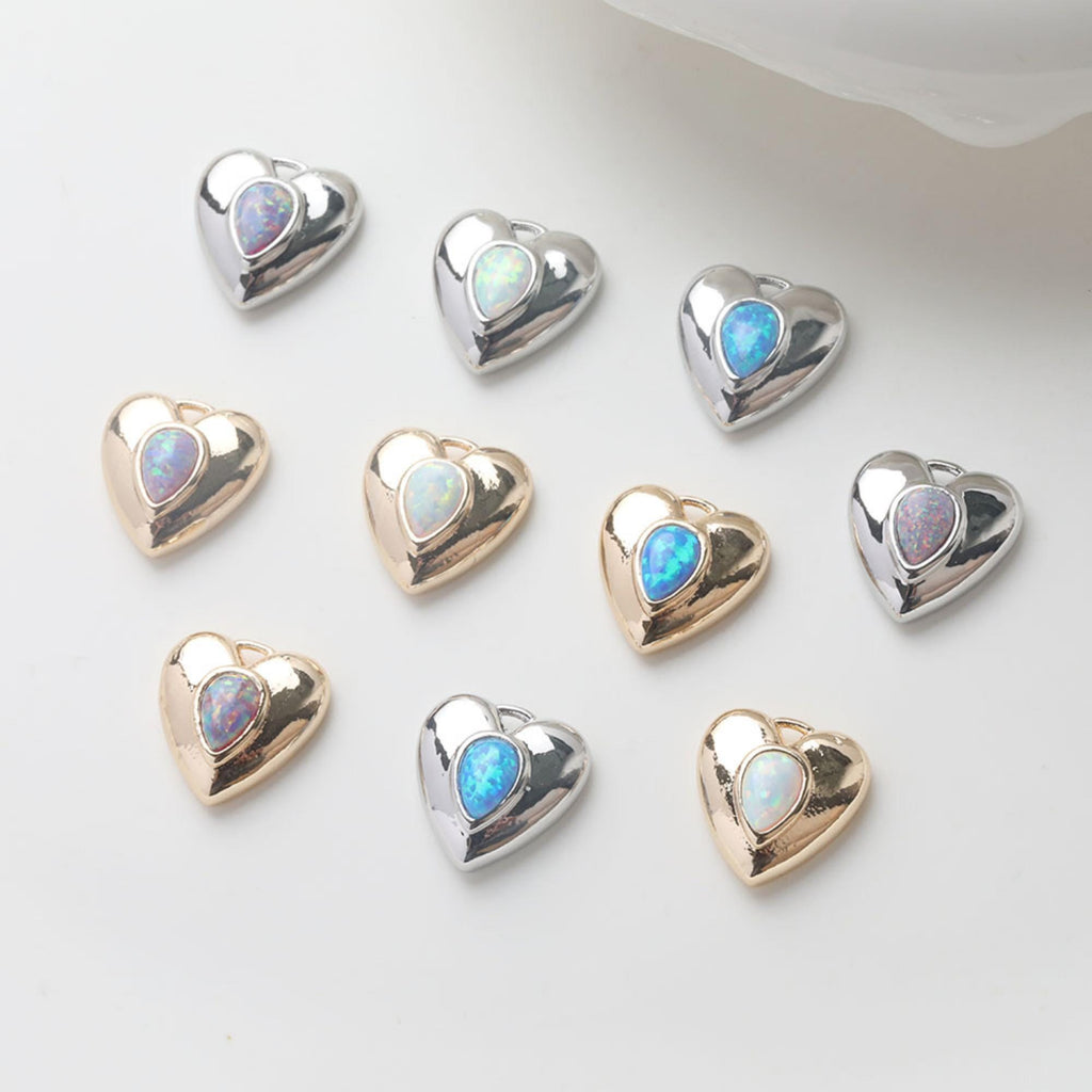 3D Heart Charms, 14K Gold Plated Opal Pave, Love Pendant, Necklace Making Pendants, Jewelry Findings GZ741