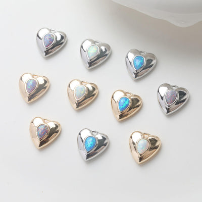 3D Heart Charms, 14K Gold Plated Opal Pave, Love Pendant, Necklace Making Pendants, Jewelry Findings GZ741