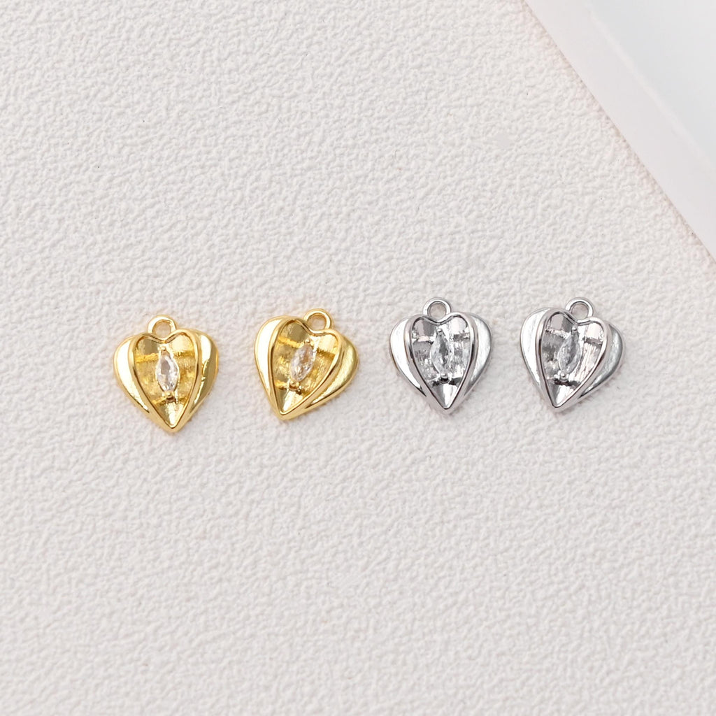 CZ Pave Heart Charm, 3D Heart Pendant, Gold Love Charm,  18K Gold Plated, For Necklace And Earrings Making, Jewelry Findings D0500