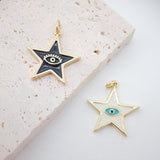 Enamel Star Charm, 18K Gold Plated Evil Eye Pendant, 20x22mm, Necklace Bracelet Making Pendant, S993