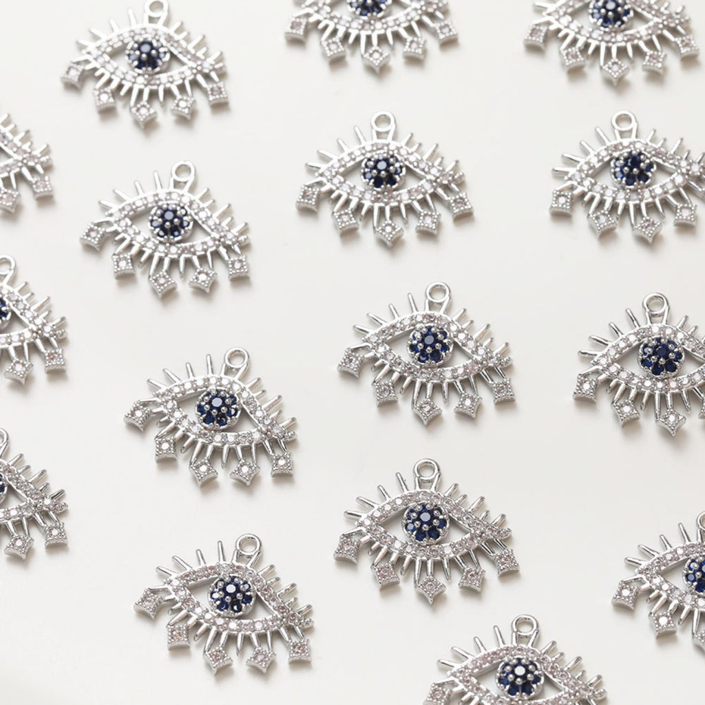 Cubic Evil Eye Charm, 14K Gold,Silver Plated CZ Pave Eye Pendant, Necklace Making Charm, Jewelry Findings GZ412