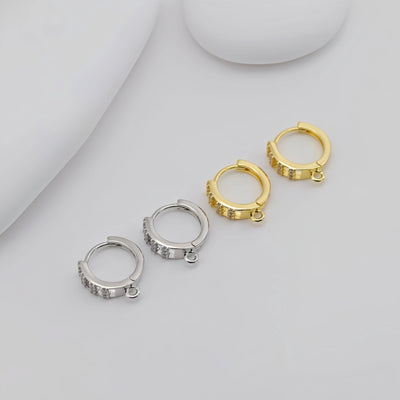 Cubic Zirconia Ear Hoops Multicolor Pave Crystal , 14mm, 18K Gold Plated Leverback Earrings, Huggie Hoops Earring D0546